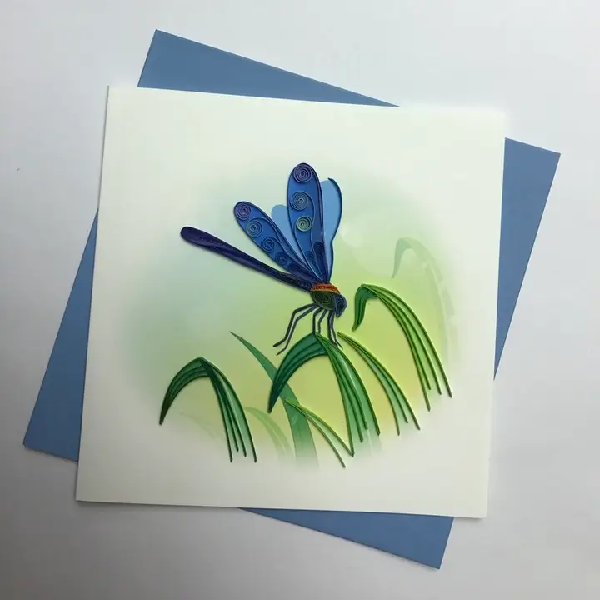 Blue Dragonfly Quilling Blank Art Card