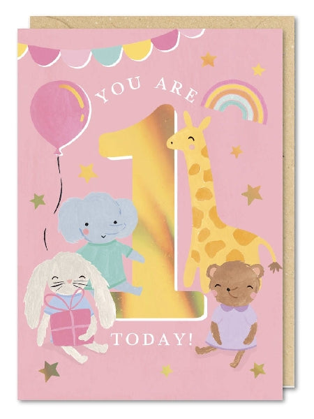 1st Birthday Pink Age Birthday Card