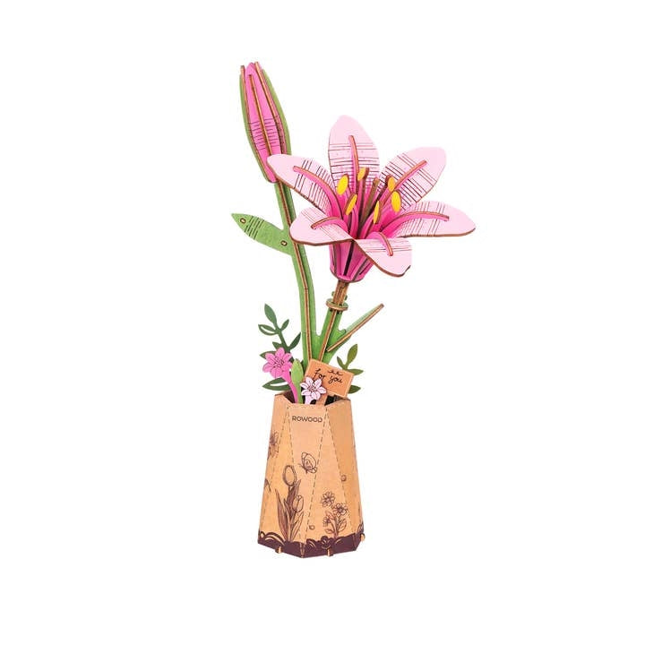 DIY 3D Wooden Flower Puzzle | Pink Lily