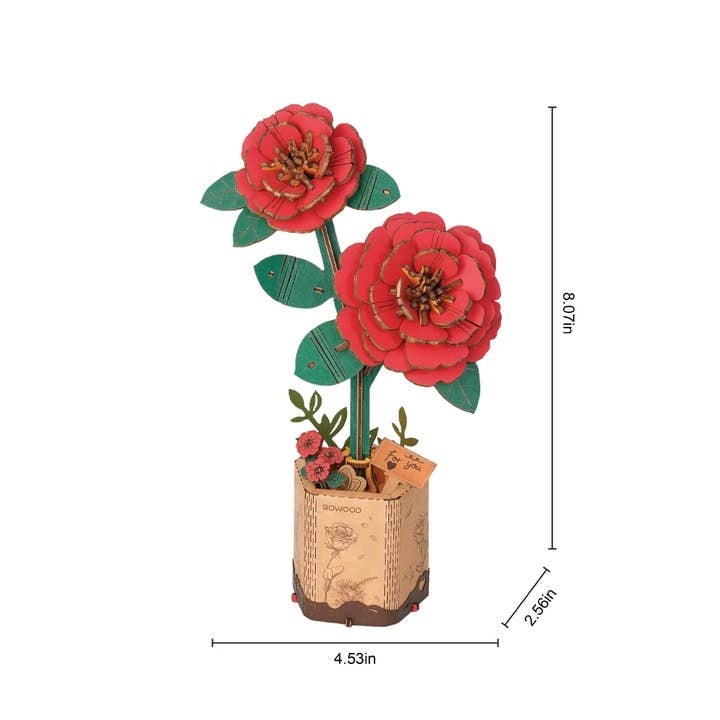 DIY 3D Wooden Flower Puzzle | Red Camellia