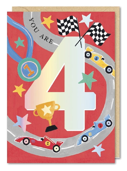 4th Birthday Racetrack Age Birthday Card