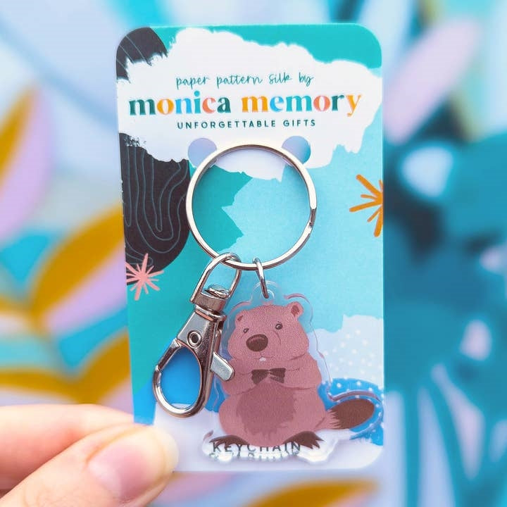 Paper Pattern Silk Acrylic Keychain | Beaver
