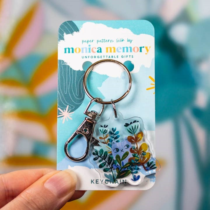 Paper Pattern Silk Acrylic Keychain | Cat In The Plants