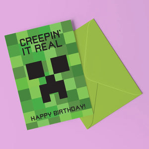 Creepin' It Real Gamer Minecraft Birthday Card