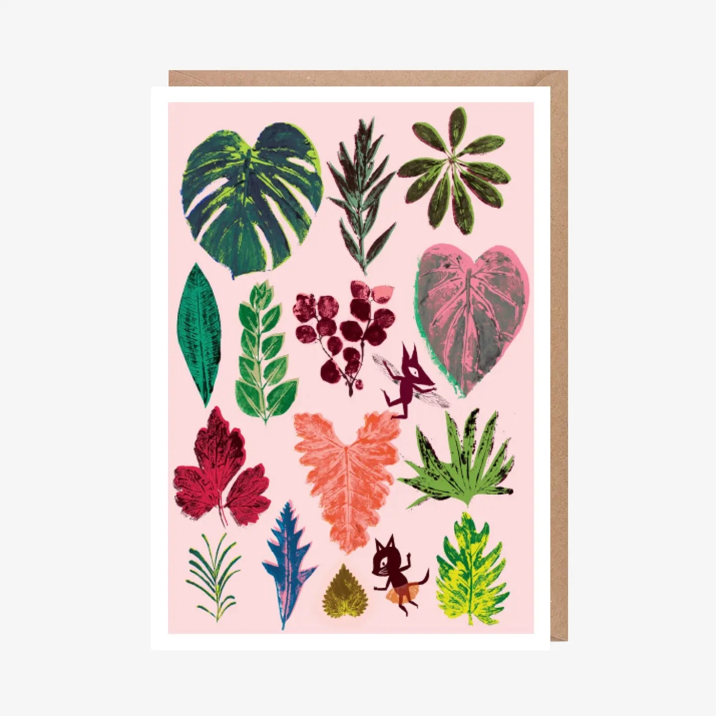 Coloured Leaf Print And White Border Blank Art Card
