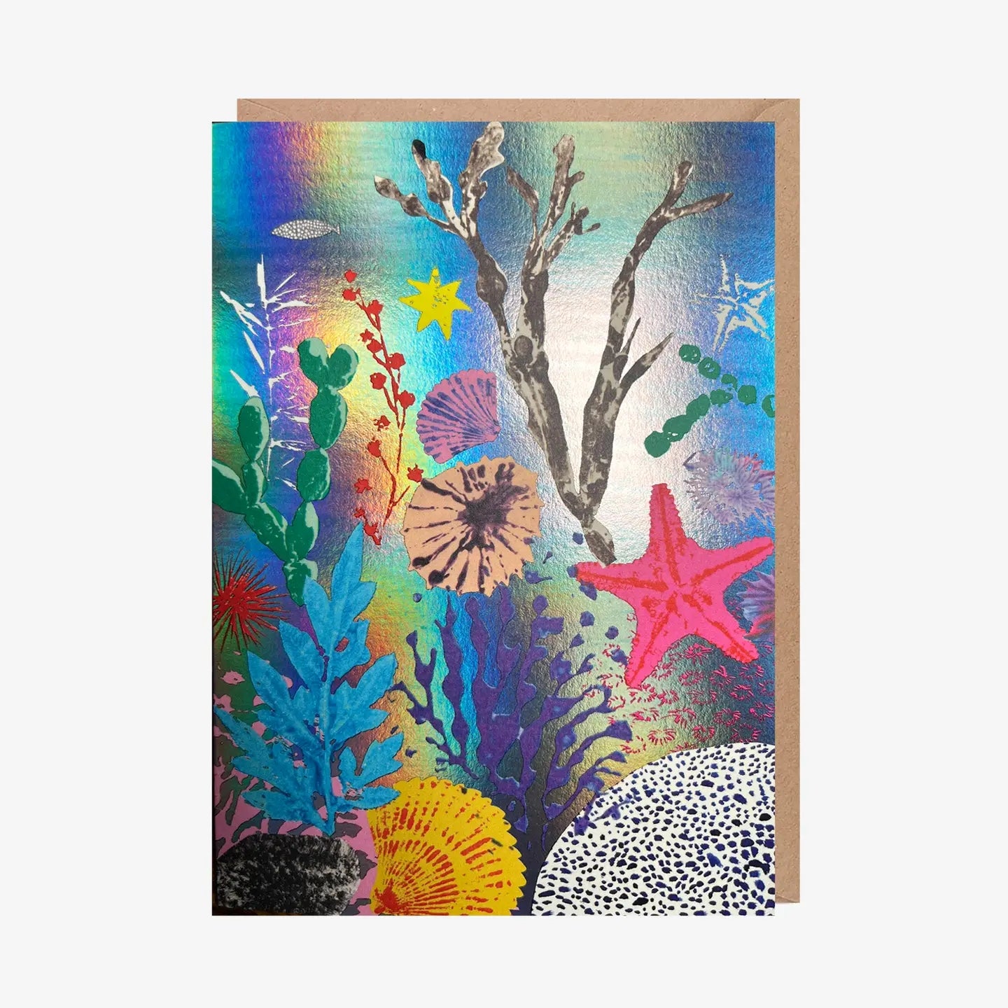 Coral Reef, Starfish, And Foil Finish Blank Art Card