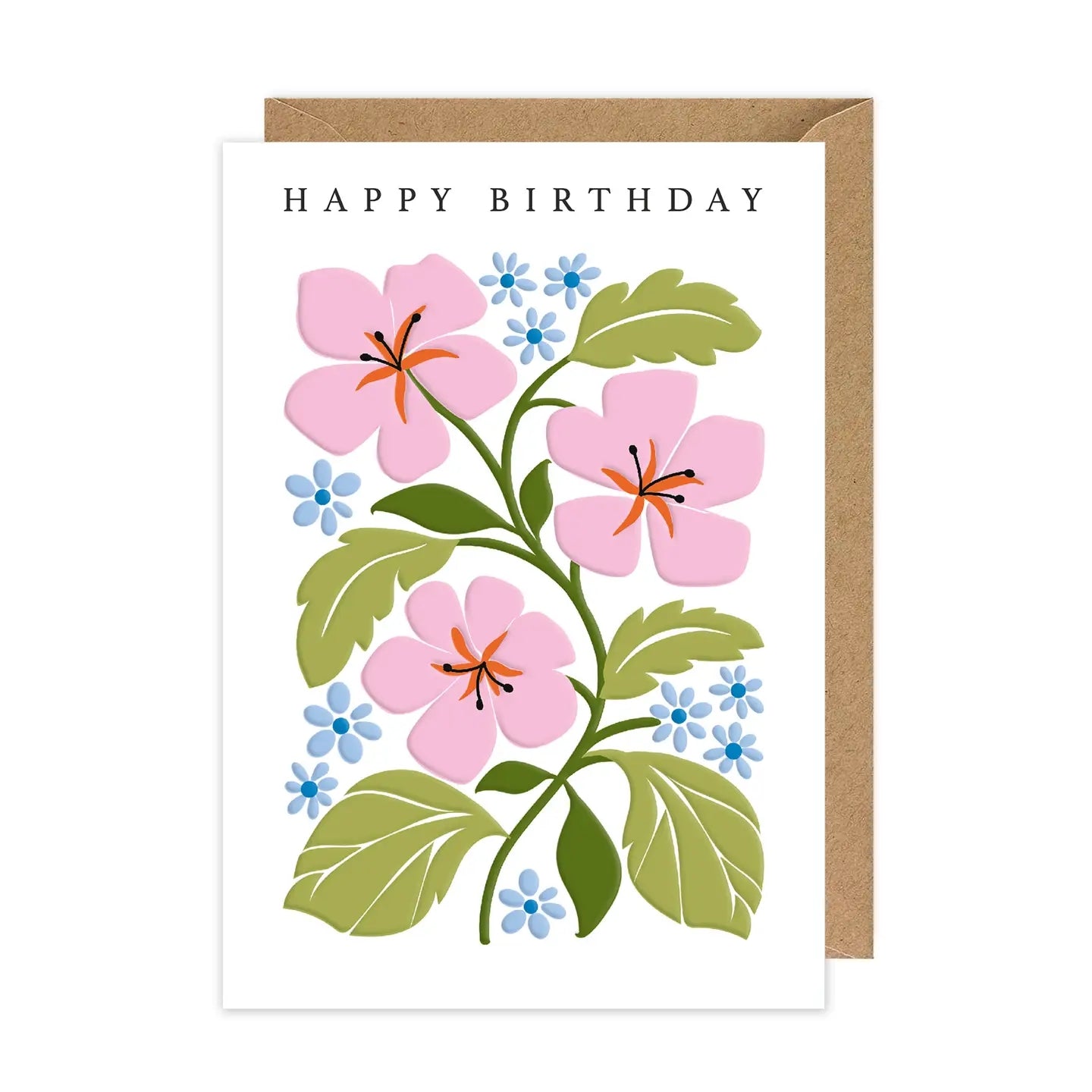 Pink & Blue Flowers Birthday Card
