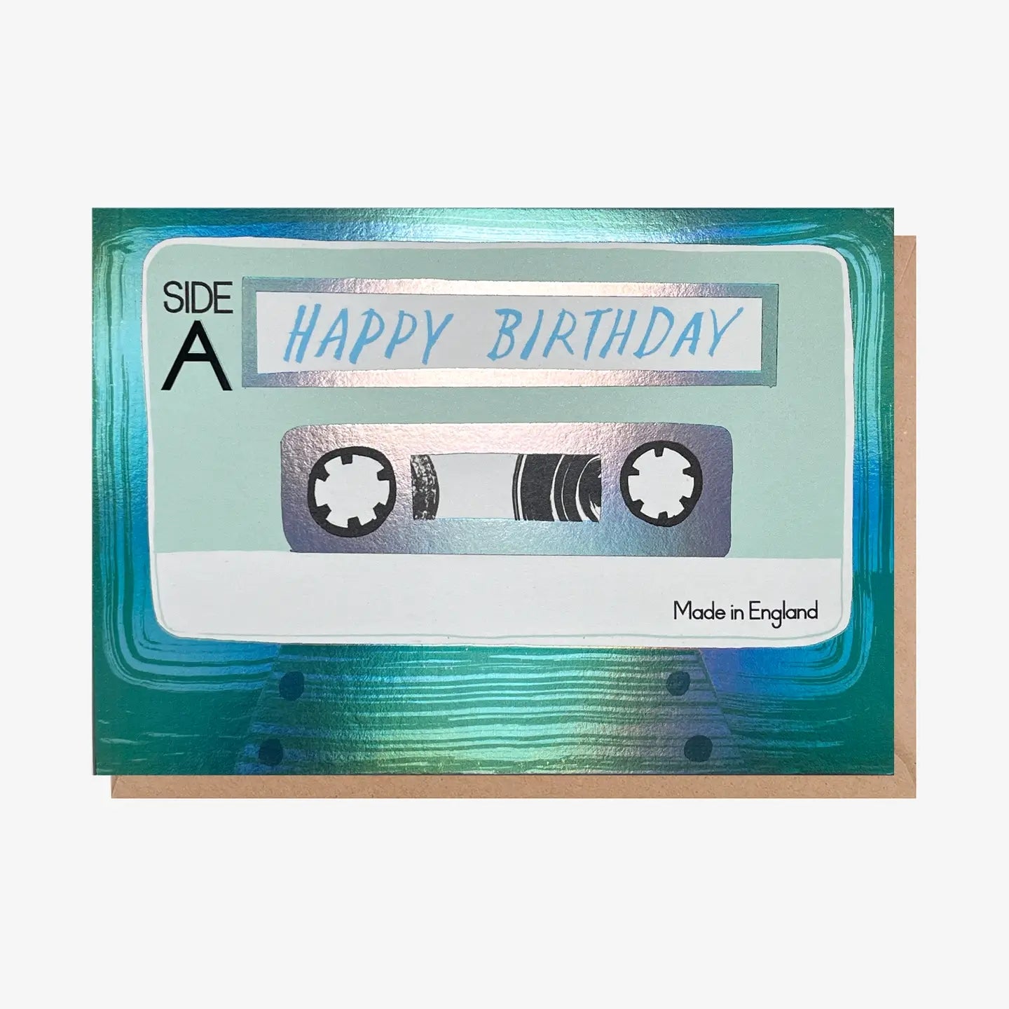 Blue Cassette Tape Foil Finish Birthday Card