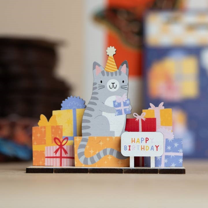 Dapple & Dot Wooden Pop Out Card | Happy Birthday Cat