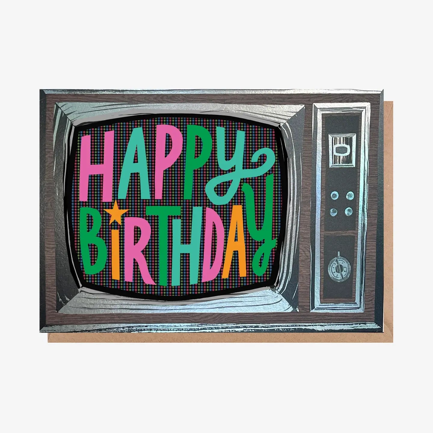 Retro TV Foil Finish Birthday Card
