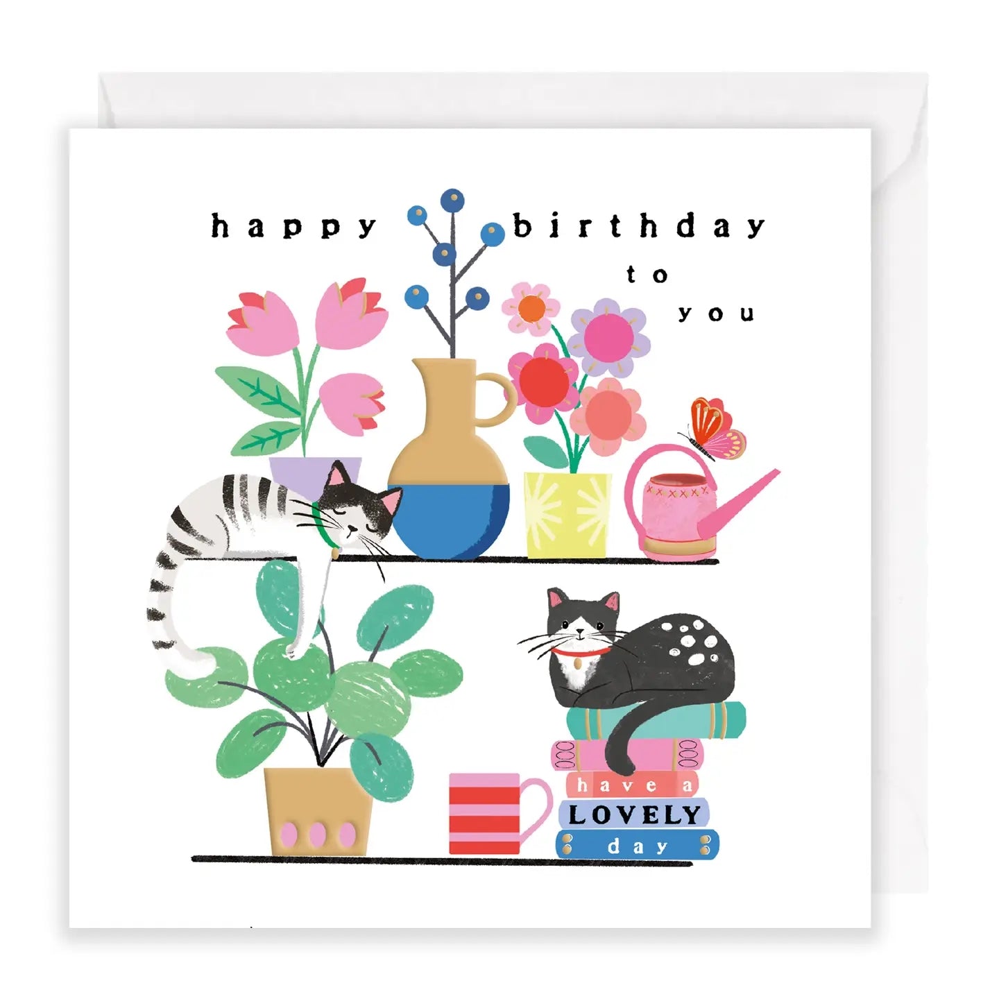 Flowers & Cats Birthday Card