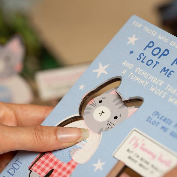 Dapple & Dot Wooden Pop Out Card | My Tummy Hurts Kitten