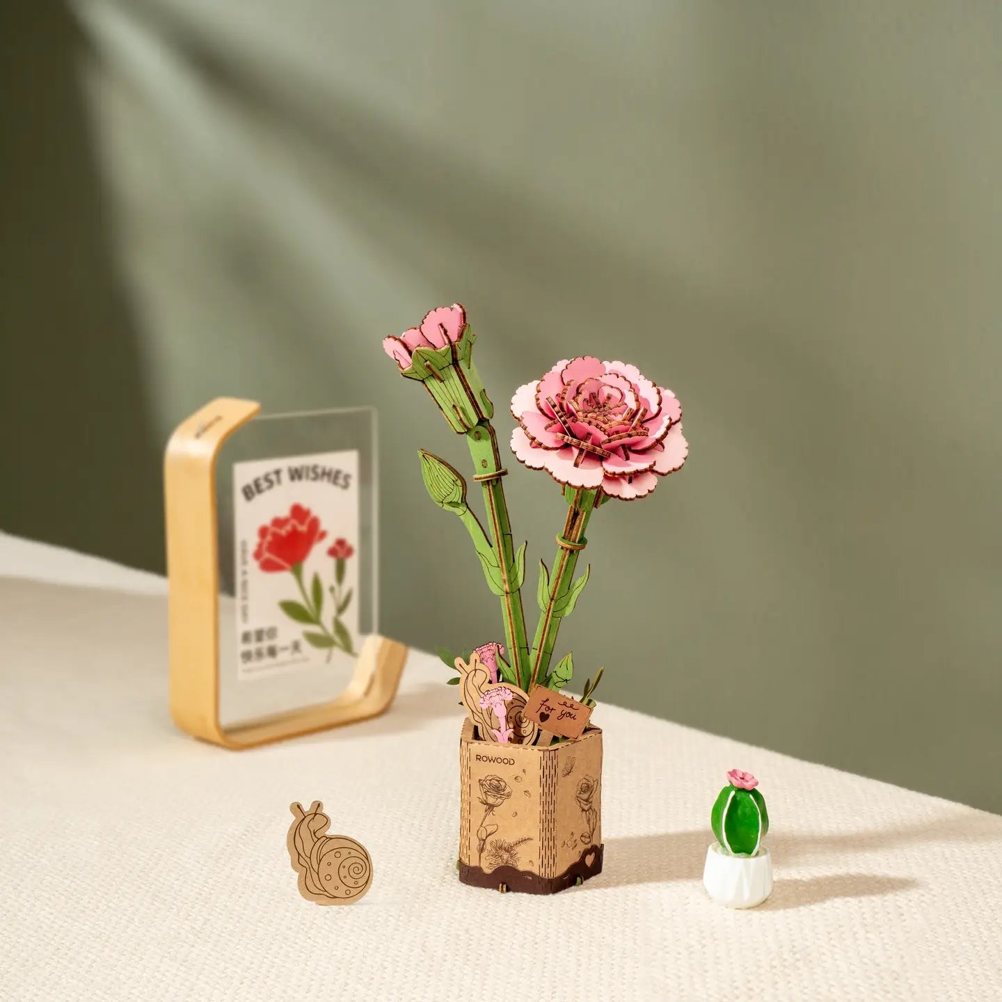 DIY 3D Wooden Flower Puzzle | Pink Carnation