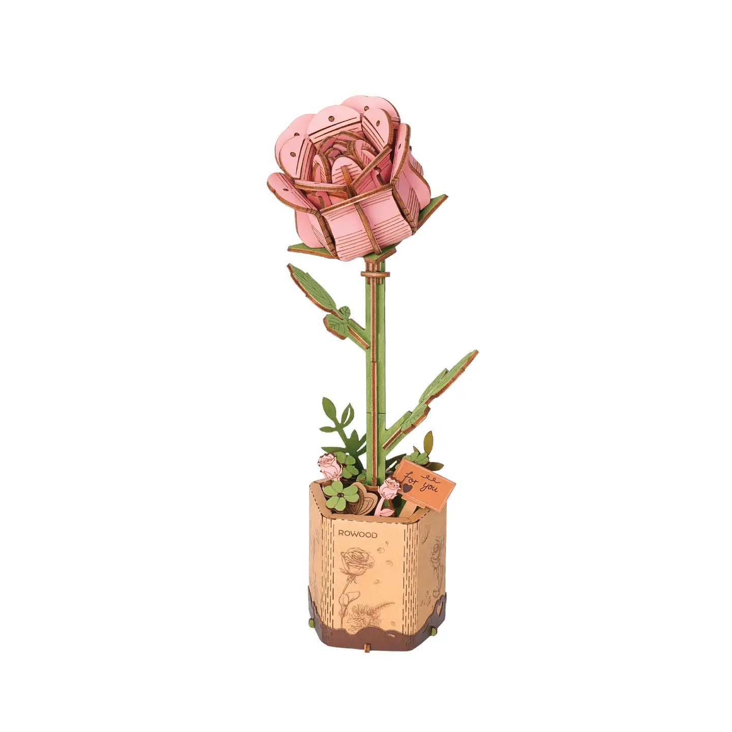 DIY 3D Wooden Flower Puzzle | Pink Rose