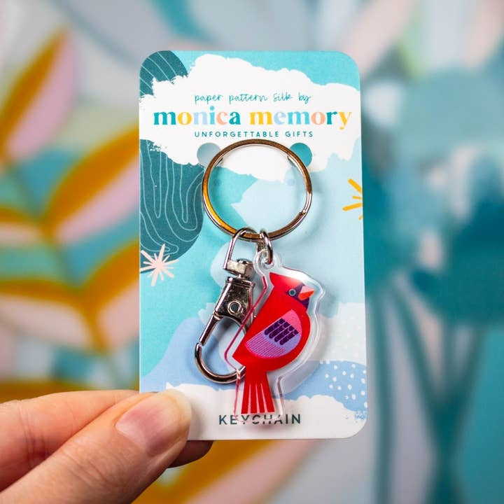 Paper Pattern Silk Acrylic Keychain | Red Cardinal