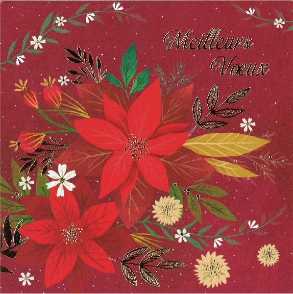 Meilleurs Voeux Poinsettia Christmas Card