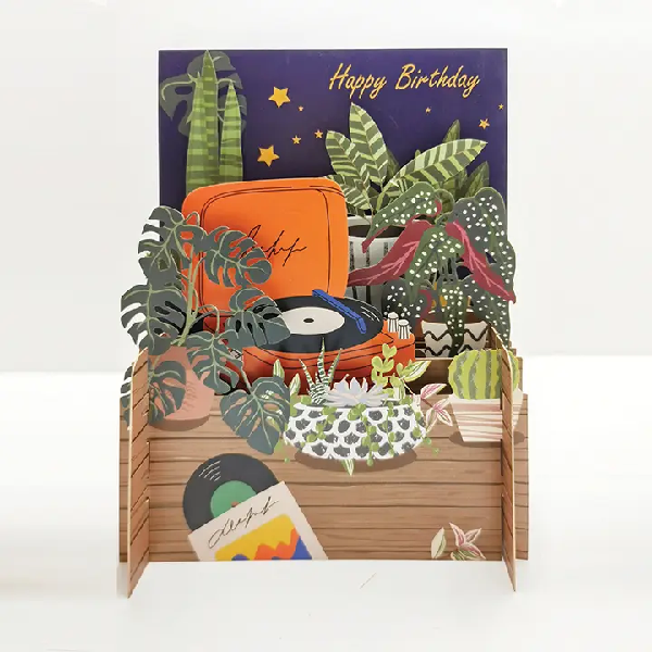 Record Player Miniature World Pop Up Card