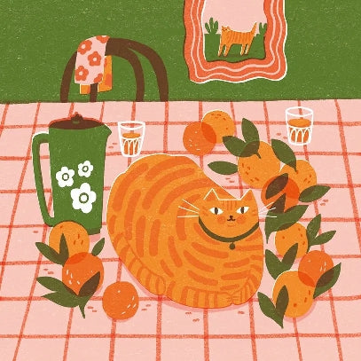 Cat & Oranges Blank Art Card