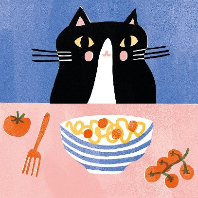 Cat & Spaghetti Blank Art Card