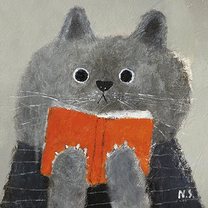 Cat And The Book Blank Art Card