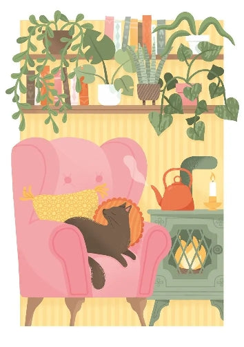 Cat By The Fire Blank Art Card
