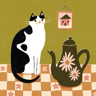 Cat With Kettle Blank Art Card