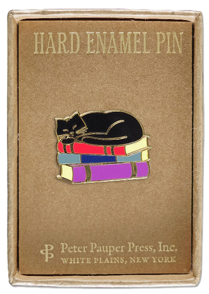 Cat With Books Enamel Pin