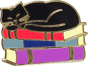 Cat With Books Enamel Pin