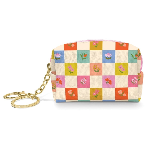 Checkerboard Blossoms Keychain Pouch