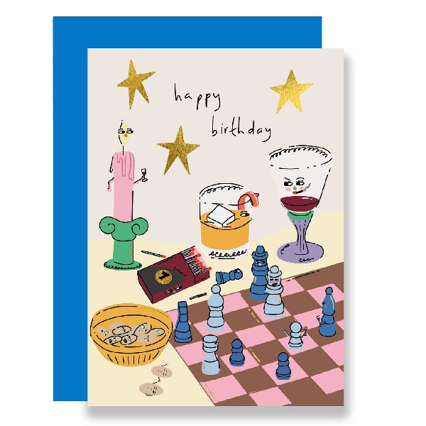 Chess Party and Drinks Birthday Card
