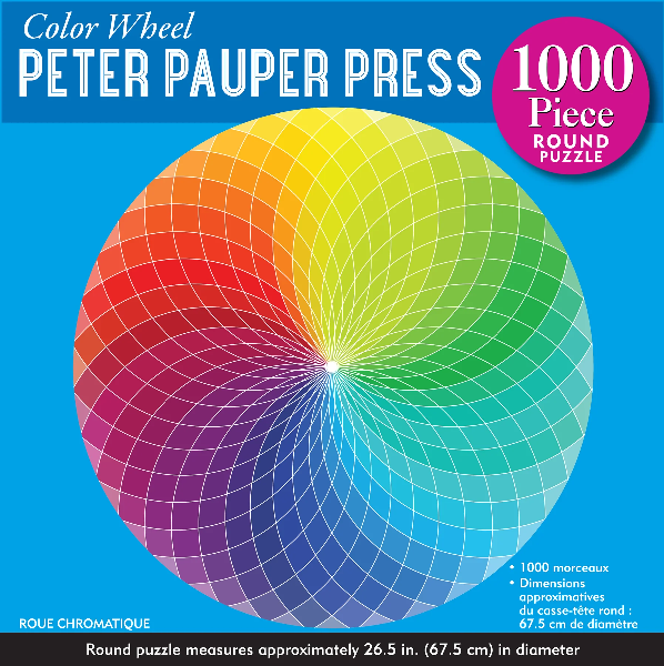 sky blue puzzle boz with a colour wheel in the centre. main text reads "color wheel peter pauper press"