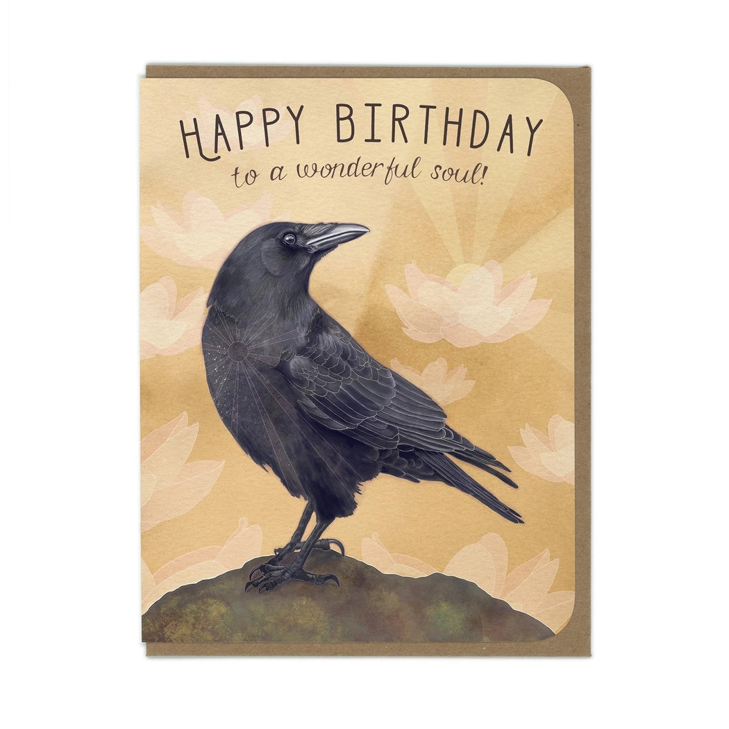 Crow And Lotus Birthday Card