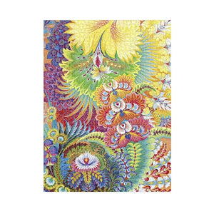 Completed jigsaw puzzle with a colourful abstract floral design and '1000 piece puzzle' label.