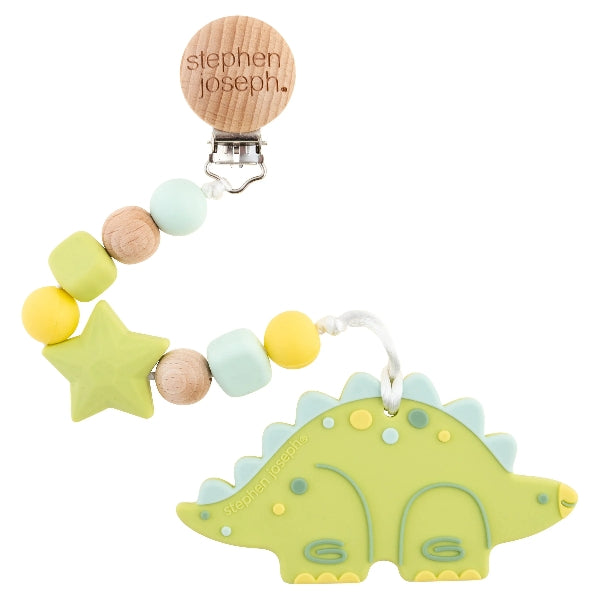 Silicone Teether With Pacifier Clip | Dino
