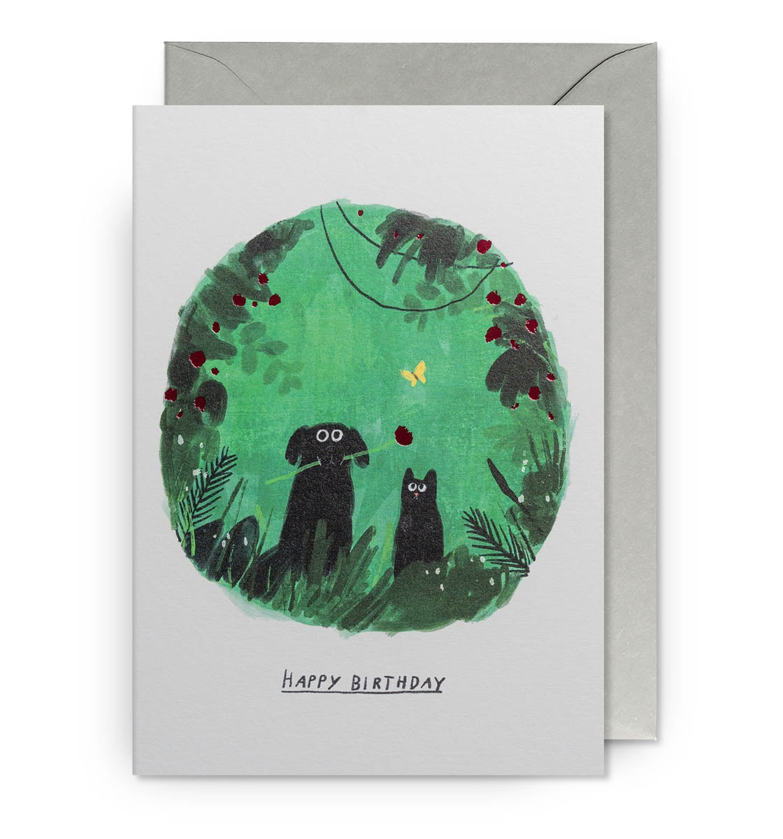 Dog Cat And Butterfly Birthday Card