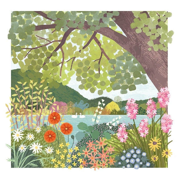 Flowers and Lake Blank Art Card