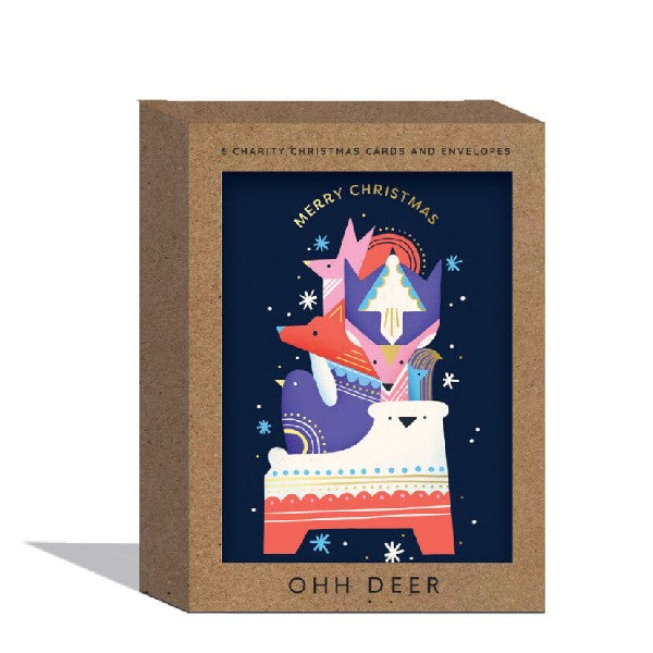 Folk Animal Stack Boxed Christmas Cards