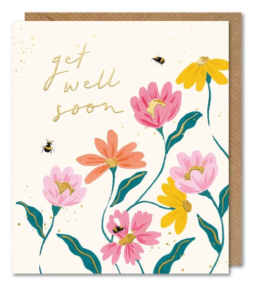 Flowers And Bees Get Well Card
