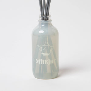 Opaline glass bottle with 'Milkjar' branding on a white background