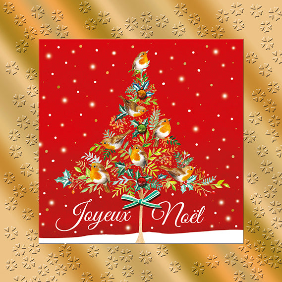 Joyeux Noel Robins In Tree French Christmas Card