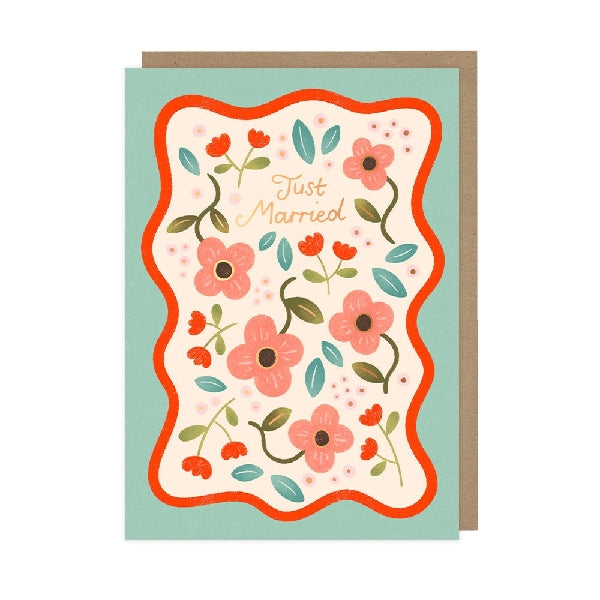 Just Married Floral Wedding Card