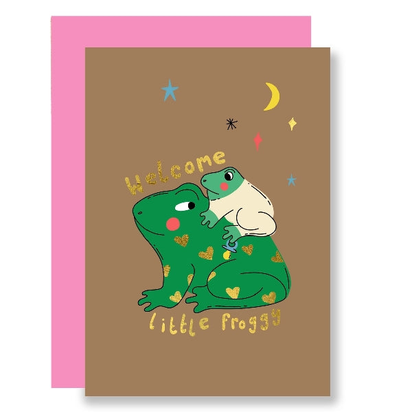 Welcome Little Froggy Baby Card