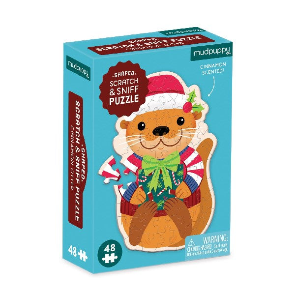 sky blue puzzle box picturing a festive otter
