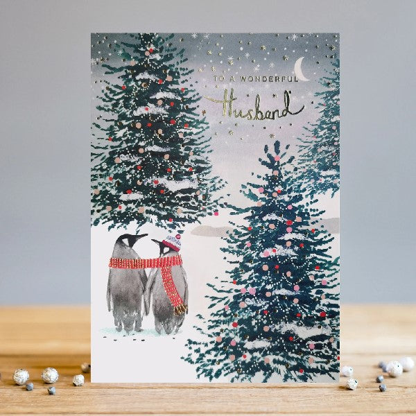 Wonderful Husband Penguins Christmas Card