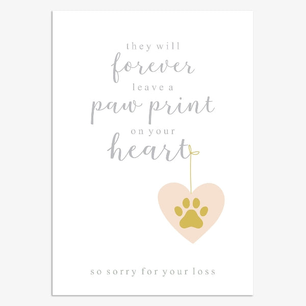 Paw Print On Your Heart Pet Sympathy Card
