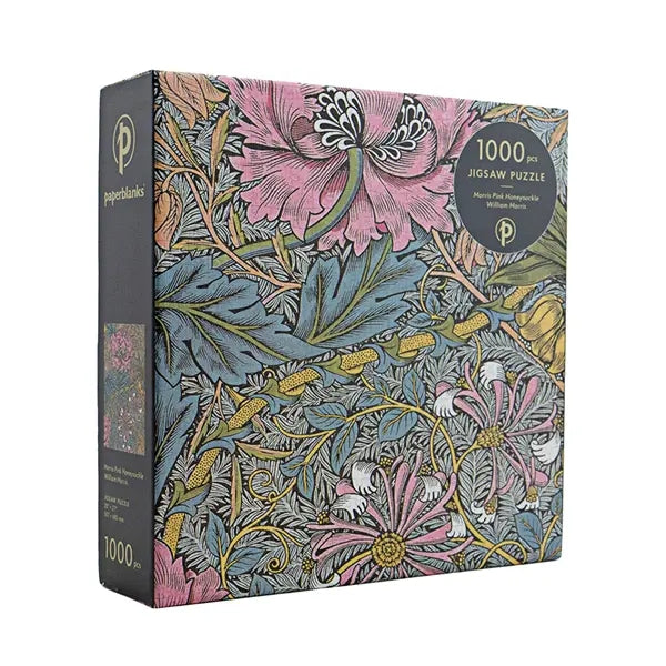 Muted colour, floral-patterned jigsaw puzzle box with 'paperblanks' branding on a white background.