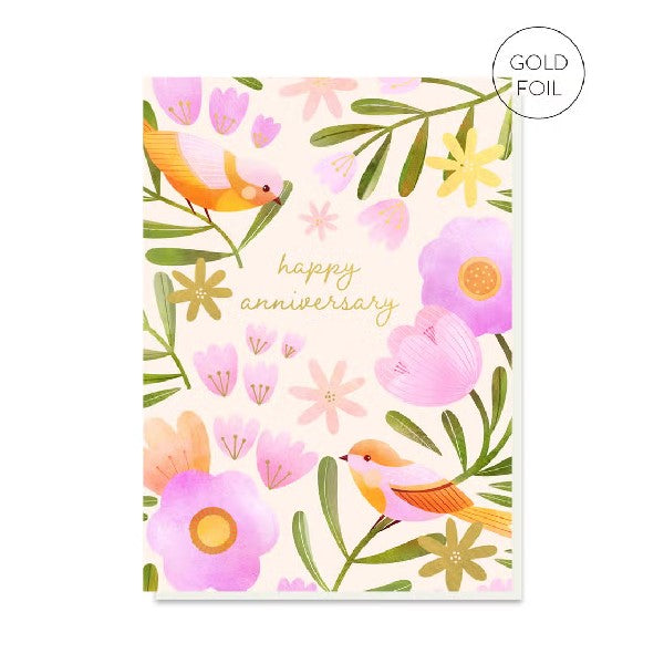 Pink Lovebirds Anniversary Card
