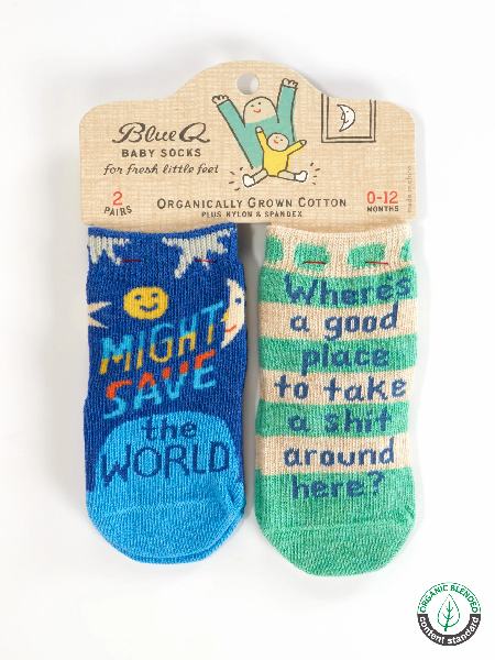 Blue Q Baby Socks | Save World/Take Shit