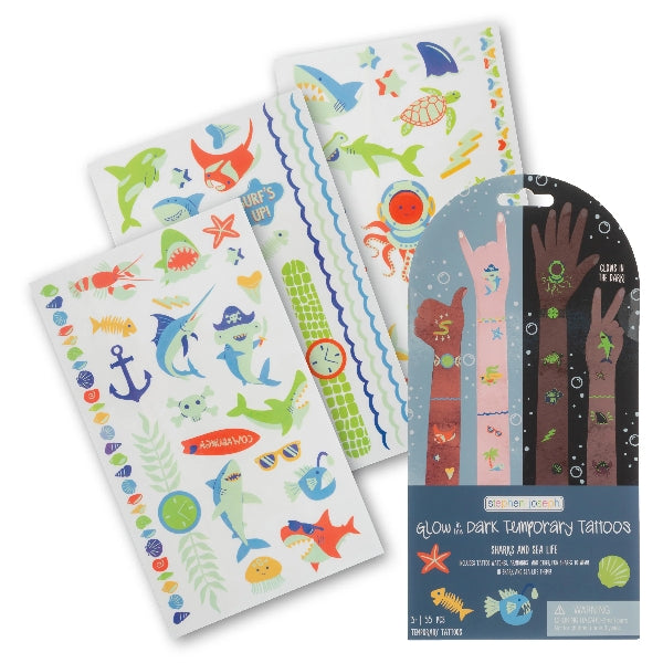 Glow In The Dark Temporary Tattoos | Sharks & Sea Life