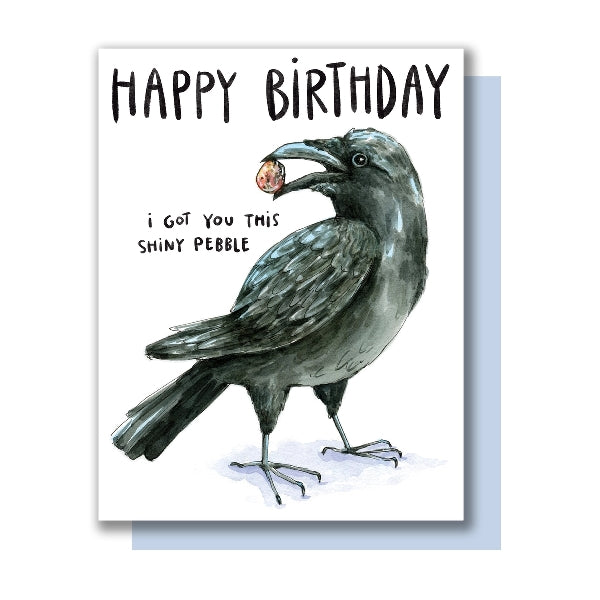 Shiny Pebble Crow Birthday Card